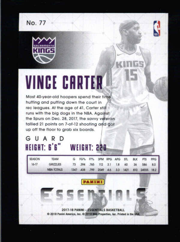 VINCE CARTER 2017/18 PANINI ESSENTIALS #77 SILVER PARALLEL #80/99 BC5640