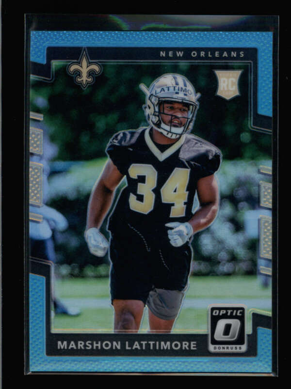 MARSHON LATTIMORE 2017 DONRUSS OPTIC #136 ROOKIE AQUA PRIZM #028/299 ...